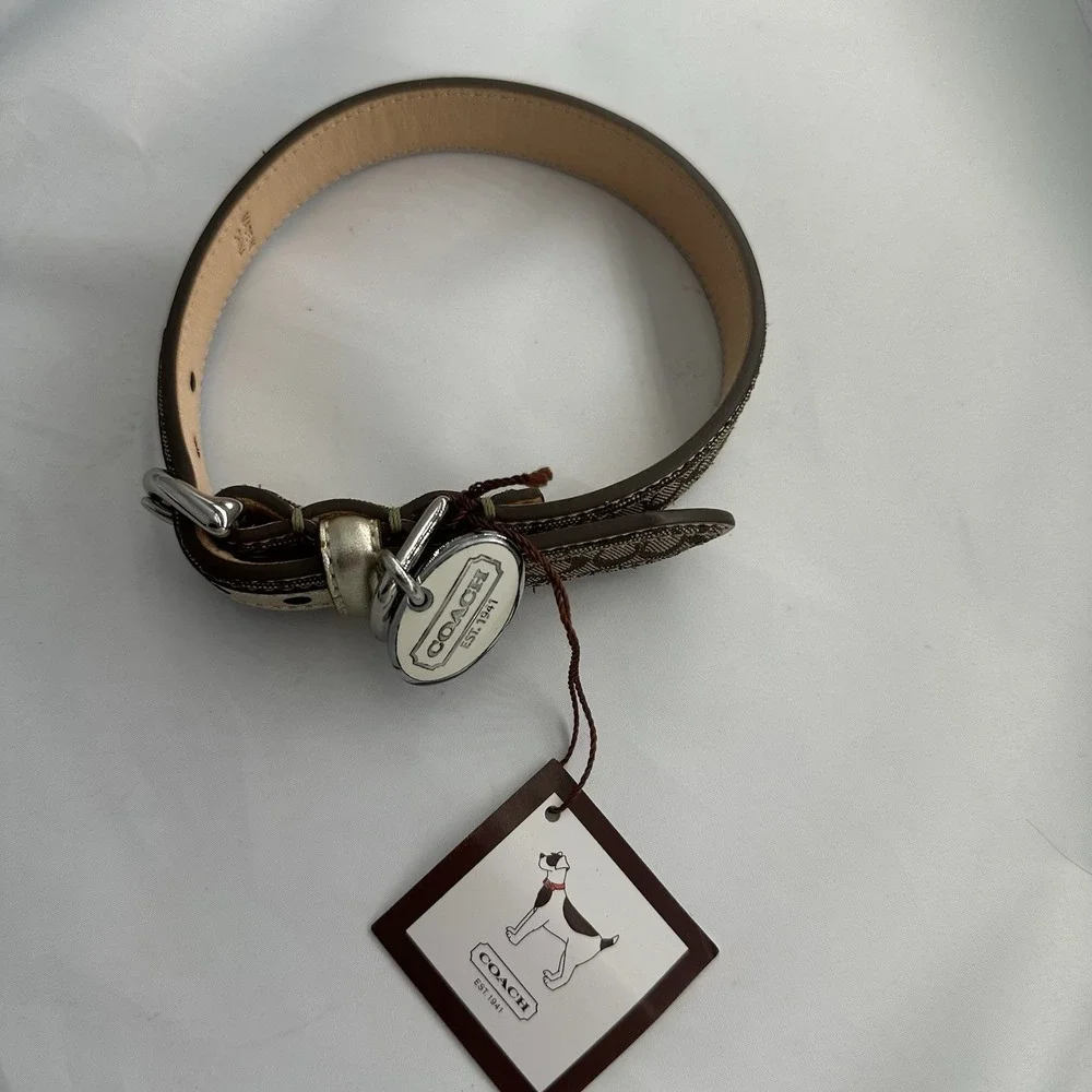 COACH Brown Signature Canvas Leather Dog Collar with Charms